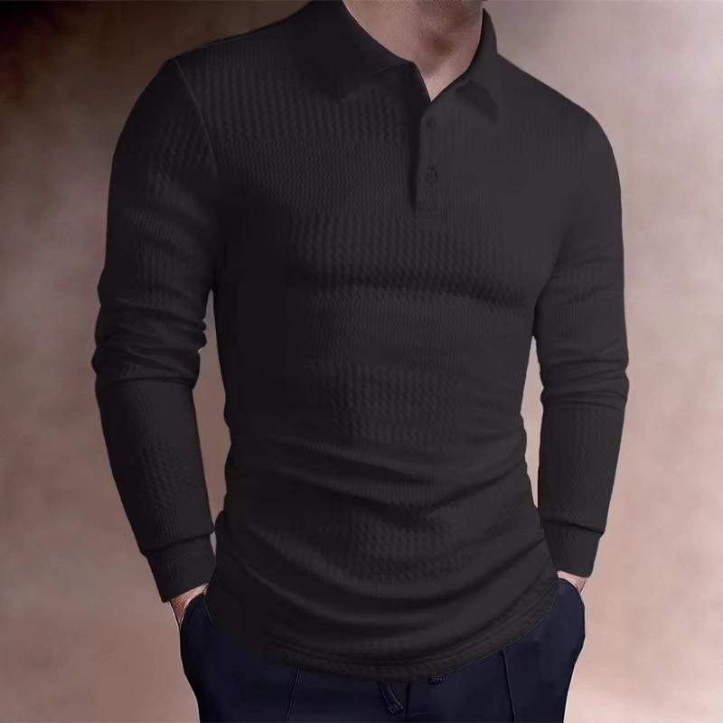 Autumn New Solid Color Jacquard Sweater Long-sleeved Slim Lapel Men's Top