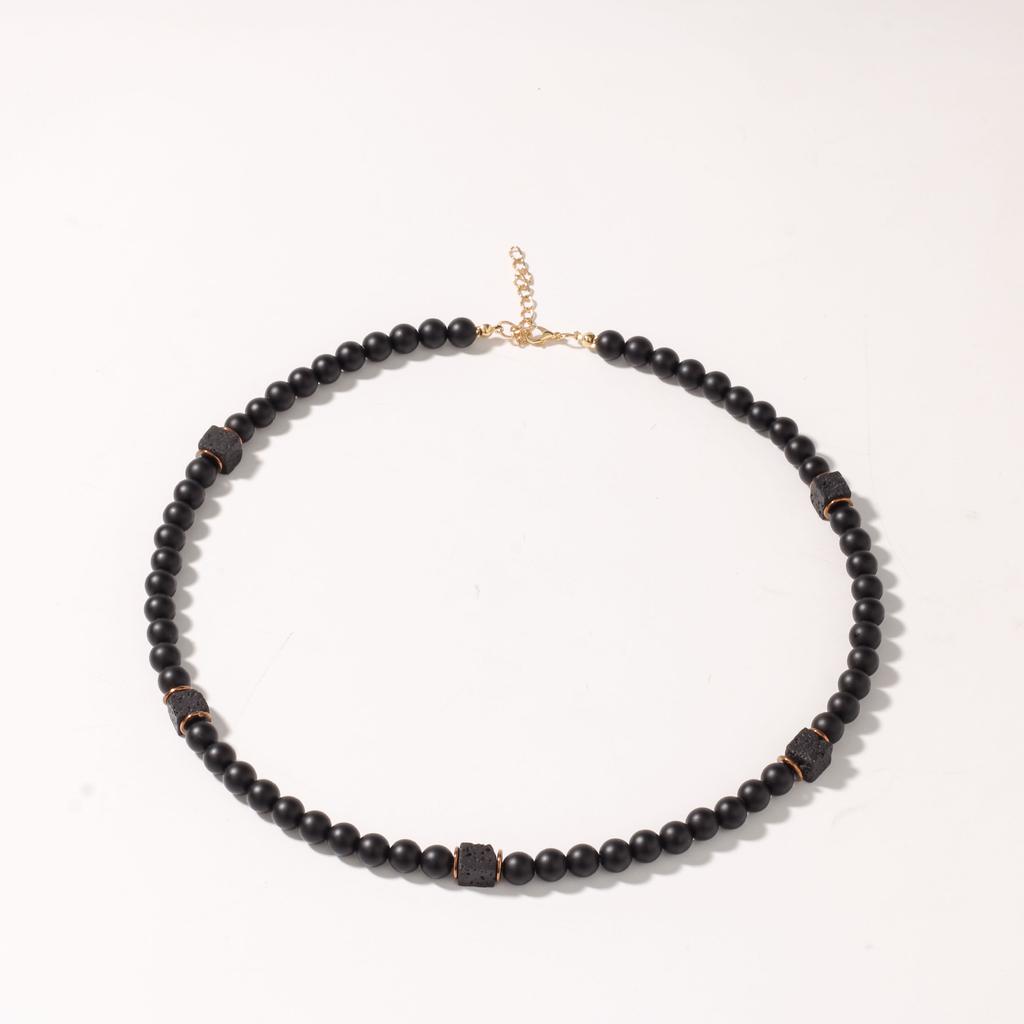Festive Gifts Matte Onyx Lava Rock Beaded Bracelet With Copper Spacers Minimalist Fashion Jewelry For Men Women Daily Wear Simple Versatile Accessory