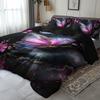 3pcs Butterfly Floral Bedding Set - Elegant Purple Pink Black Golden Duvet Cover Set with Zipper Closure, All-Season
