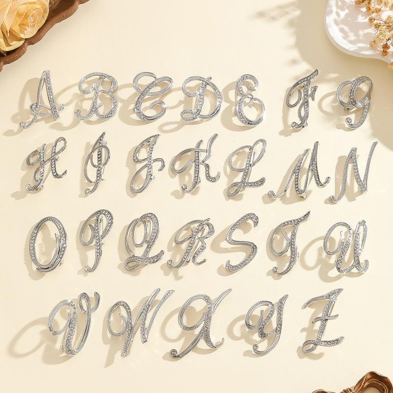 2Pcs  Full  Encrusted Gold And Silver Alphabet Letter Brooches Pins Minimalist Clothing Jewelry Accessory