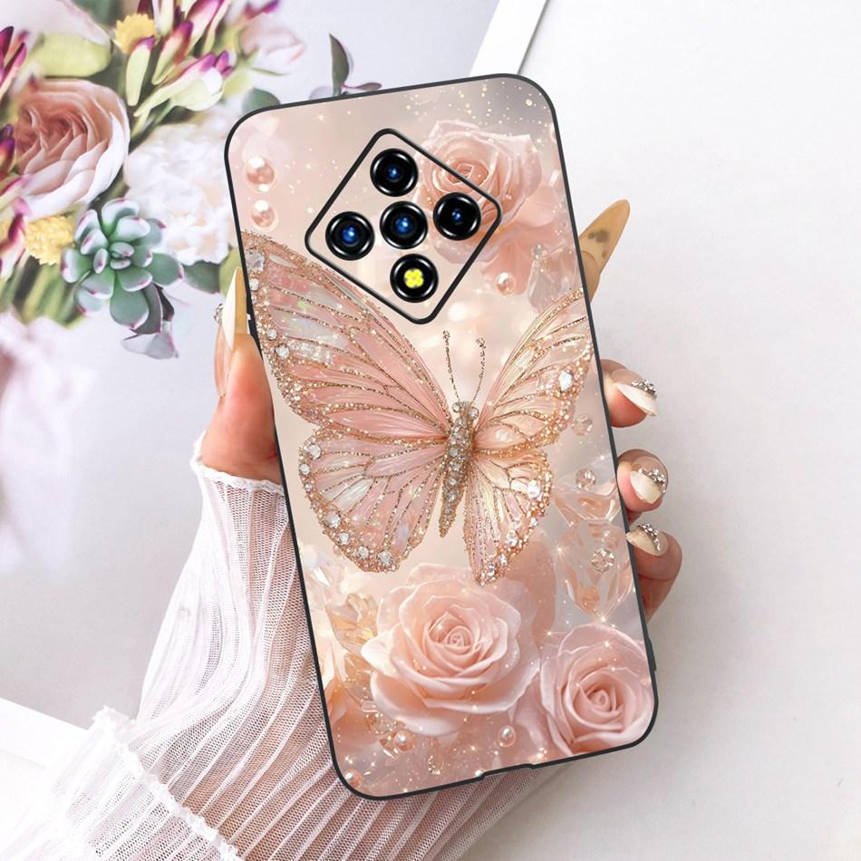 For Infinix Zero 8 8i X687 X687B Cute Flower Butterfly Cat Painted Case For Infinix Zero8 Zero8i Black Silicone Soft Phone Cases