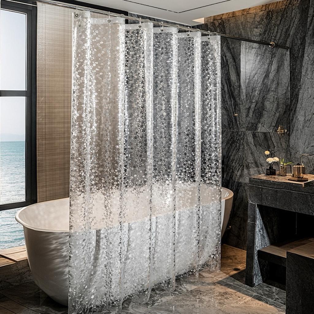 1pc 3D Shower Curtain Liner with Plastic Hooks, 71*71inch / 180*180cm Waterproof Plastic Bath Curtain, Luxury Bathroom Curtain