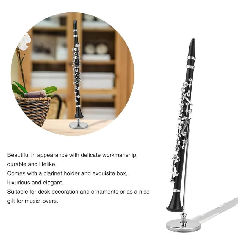 Miniature Clarinet Replicas with Stand and Case Gold Plated Model Musical Instrument Decoration For Music Lovers