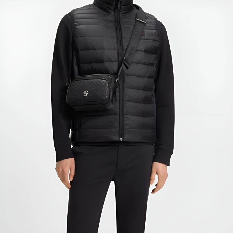 Hugo Boss Interwoven Letter Pattern Silver Hardware Fabric Crossbody Shoulder Bag Men bags Black 50548085001