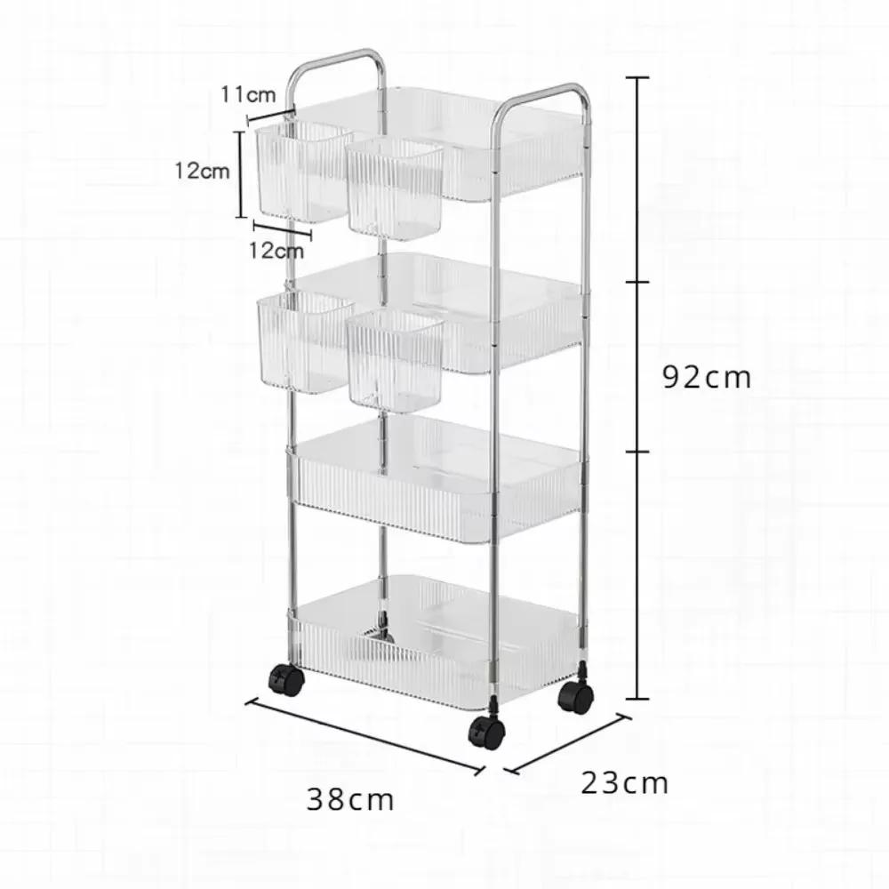 Portable Rolling Cart Storage Transparent Shelfs Multilayer Wheel Storage Rack Trolley Mobile Shelf Widening and Raising Storage