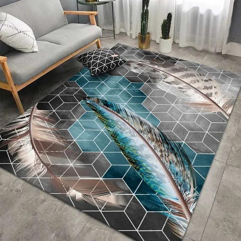 Geometric Feather Carpet for Living Room Modern Art Style Household Table Sofa Bedroom Bedside Area Rug Soft Bedroom Floor Mat
