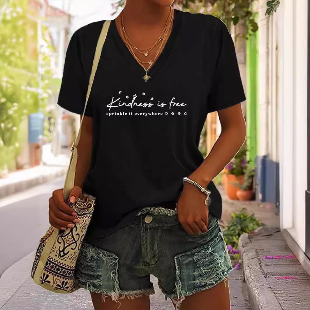 

2024 New Women s V-Neck Short Sleeve European & American Print Top XL