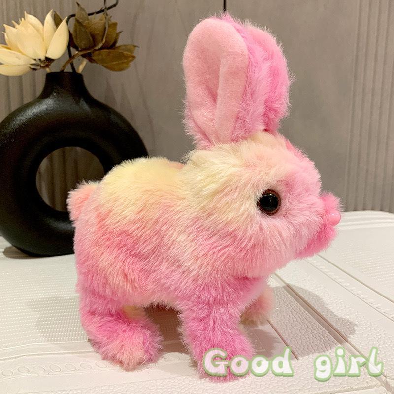 Rainbow Bunny Electric Plush Toy Walking Wiggling Ears Sound Interactive Stuffed Animal Cute Birthday Gift