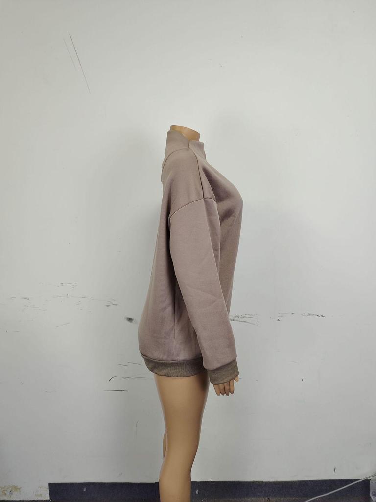 2025 Autumn/Winter Women's Loose High Neck Solid Color Long Sleeve Pullover Sweatshirt