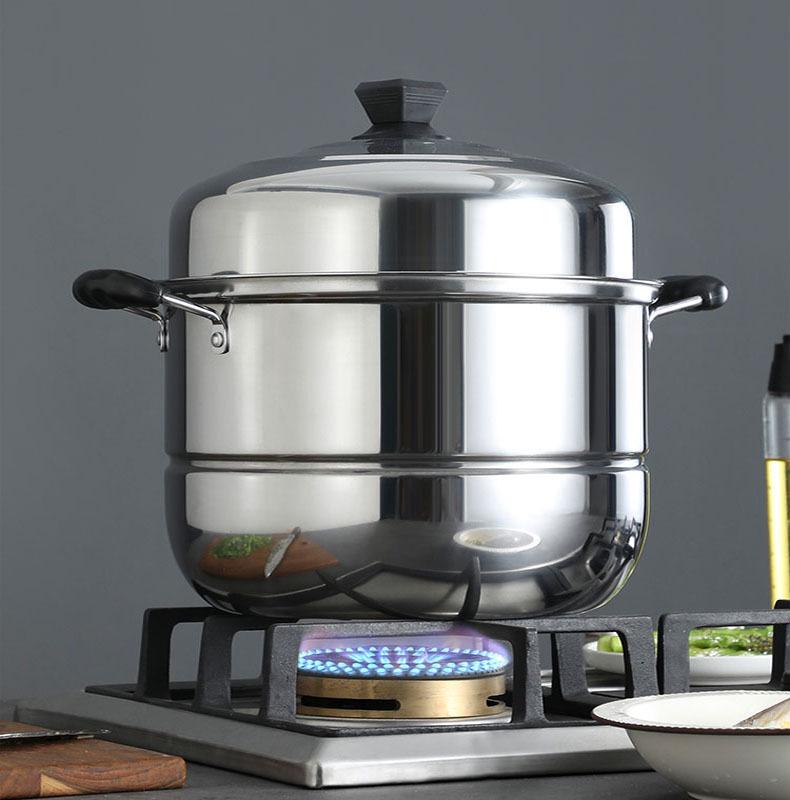 Large Stainless Steel Multi-Layer Steamer Pot for Steaming, Soup, and Fish, Compatible with Induction and Gas Stoves