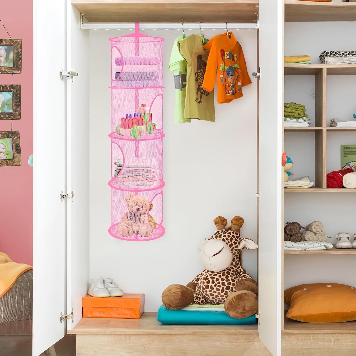 Stuffed Animal Storage Foldable Hanging Net for Stuffed Animals or Hammock Organizer 4 Compartments Kids Toy Storage Organizer colore grigio