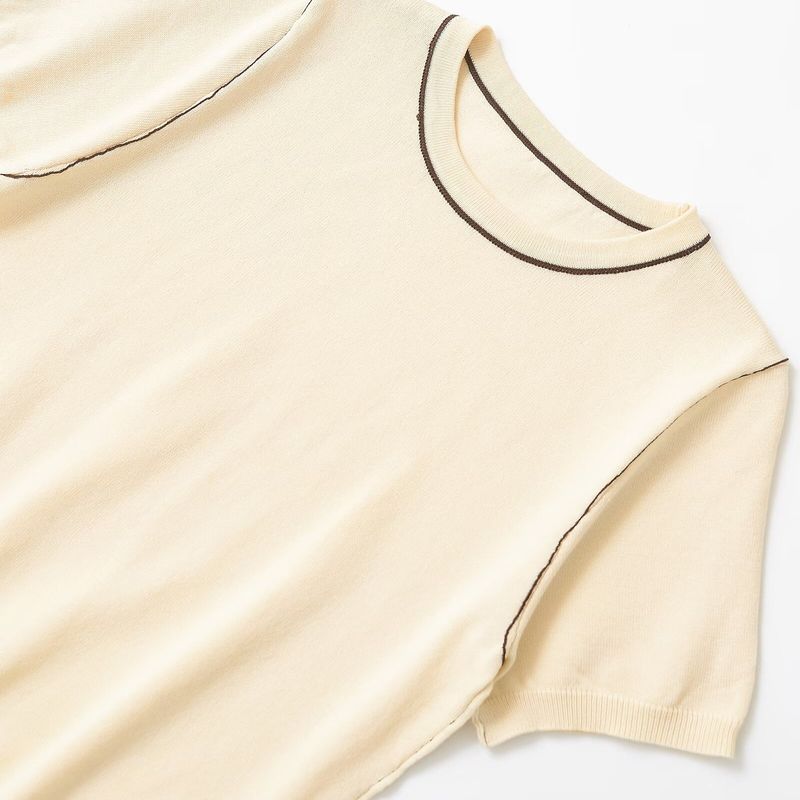 Kaslead New Women Clothes Western Style Versitile Fashion Trim Short Sleeve Knitted Top 3390008