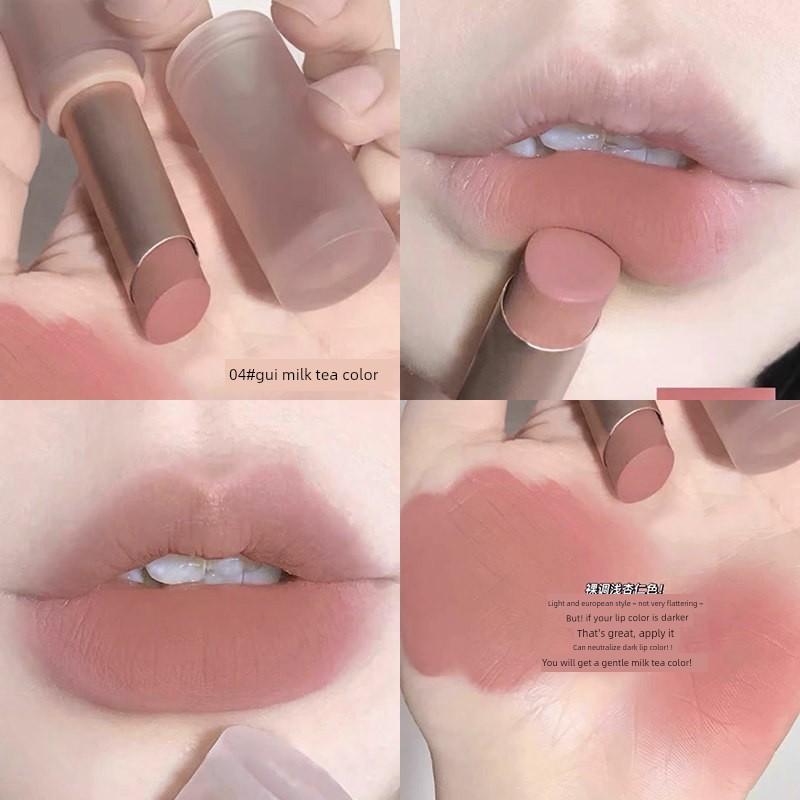 Korean-Style Makeup for Girls! Velvet Matte Lipstick Lip Gloss for Women, Moisturizing and Brightening, Genuine Product In Milk Tea and Guava Colors