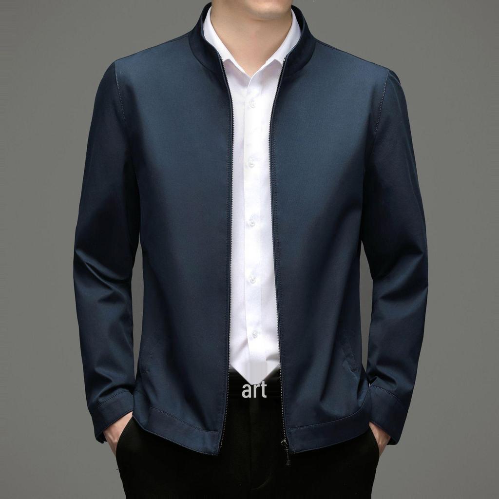 100% Cotton Men's Fashion Lapel Jacket - Perfect for Spring/Autumn Business Wear for Middle-Aged Leaders