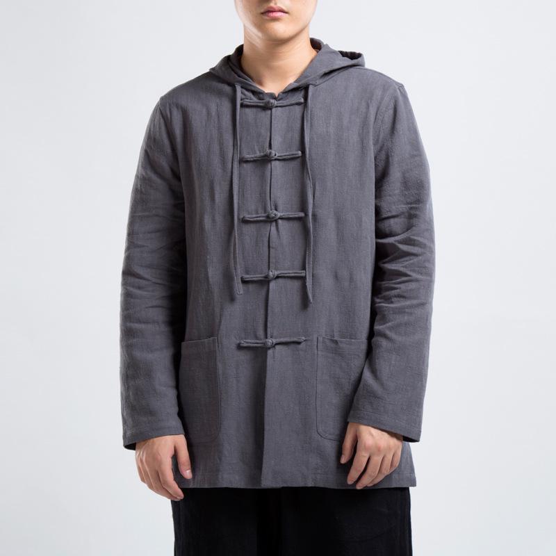 Men's Retro Linen Hooded Jacket: 2021 Autumn/Winter Chinese Style with Frog Buttons