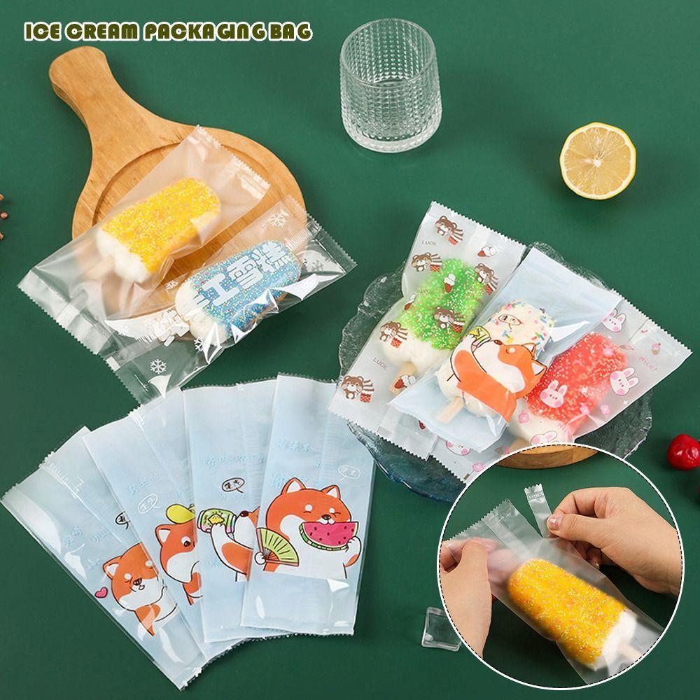 100Pcs Transparent Ice Cream Packaging Bag Homemade Popsicle Ice Cream Food Packaging Bag Disposable Plastic Bag