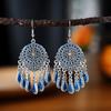 Ethnic Style Drop Oil Tassel Water Drop Earrings for Women Elegant Silver Color Vintage Hollow Out Carved Earring Female Jewelry