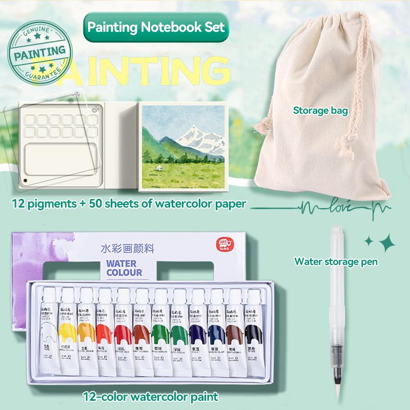 Portable 12/24 Colors Watercolor Painting Notebook Pigment Palettle Set Artist Watercolor Paint Palette Sketchbook Art Supplies