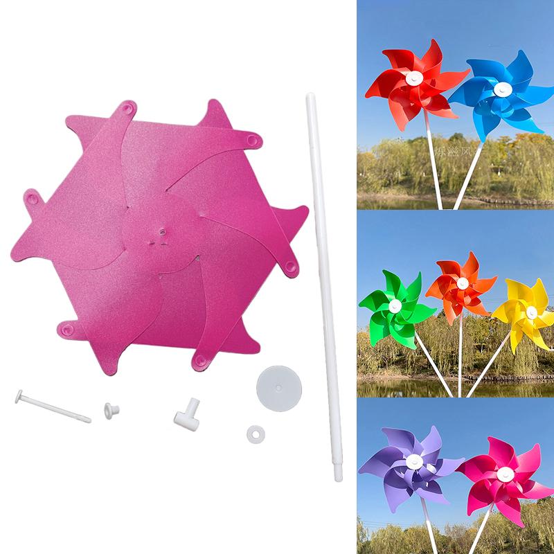 22Cm Six-Leaf Stripes Solid Color Small Plastic Hand-Held Windmills Garden Plant Flower Repellent Windmill Outdoor Decoration