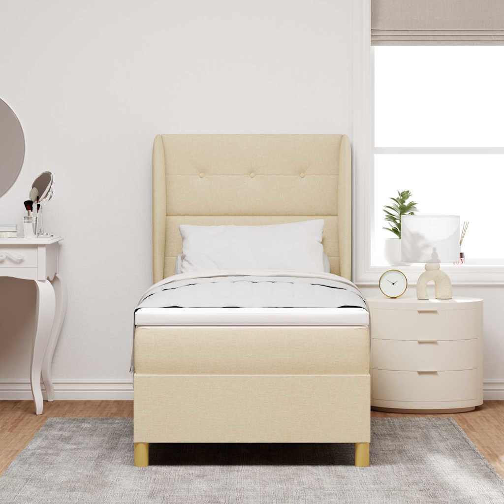 Box Spring Bed with Mattress and Headboard Cream 190 X 90 Cm Fabric