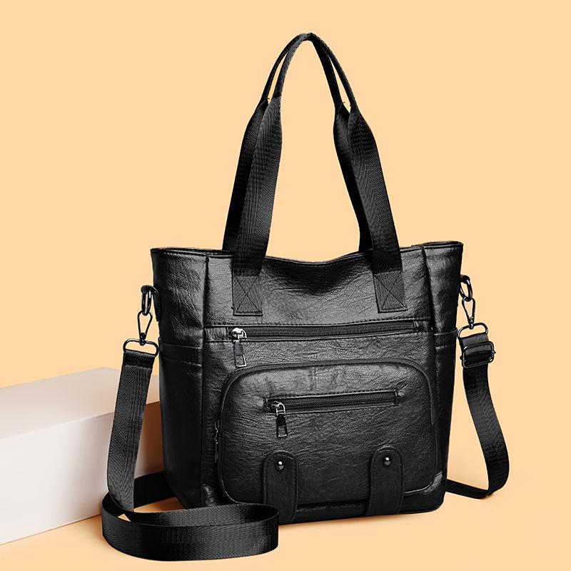 2025 Retro Soft Leather Mom Bag: Large Capacity Casual Tote and Crossbody