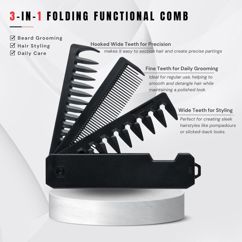 Mulitfunctional Folding Hair Comb Wide Tooth Oil Head Styling Beard Comb Hair Clipper Combs 1/2/3 In1 Portable Hairdressing Comb