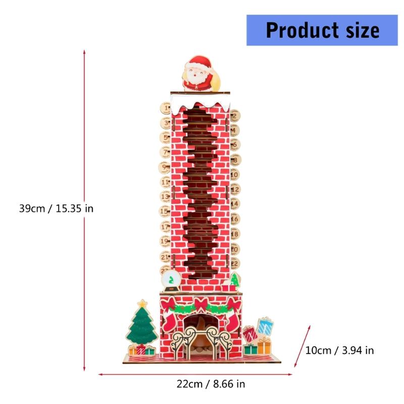 Christmas Countdown Calendar With Santa Descending Chimney Design Wooden Hanging Ornament For Family Festival Decorations