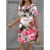 Summer Ladies 3D Printed Short Sleeve Dress Fashion Versatile Breathable Trend Casual