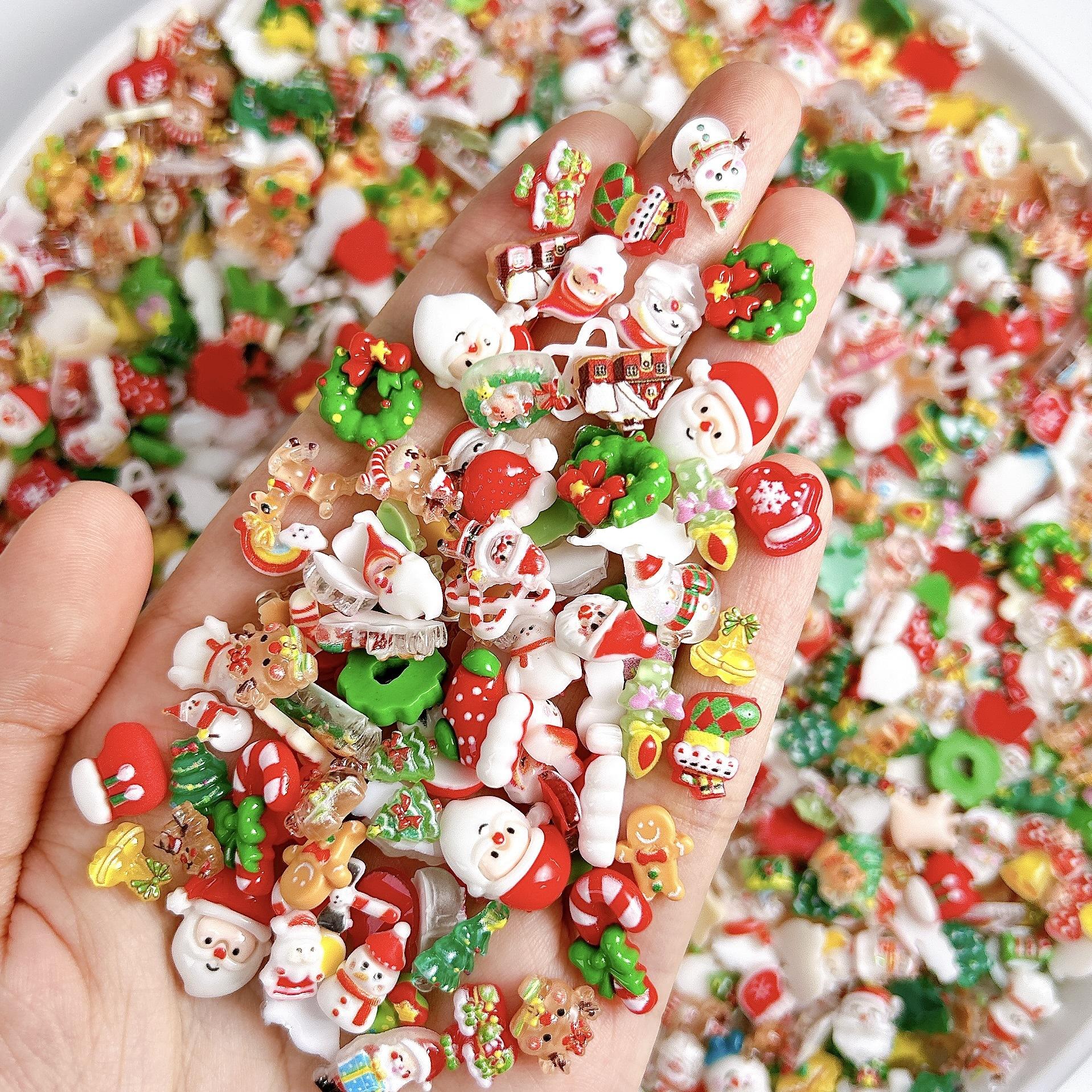 2025 New Christmas Cartoon Nail Art Accessories Cute 3D Santa Hat Snowman Resin DIY Nail Decorations Mixed Style