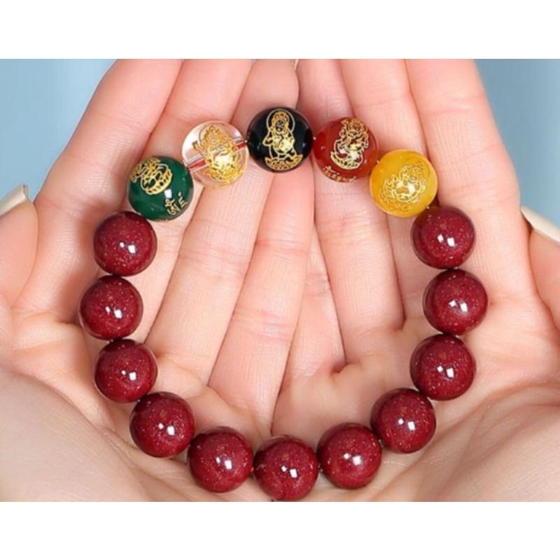 

Пятисторонний браслет «Бог богатства» из фиолетового золота с песком Pixiu, браслет из киновари, браслет 108 для мужчин и женщин, три в одном, святой-хранитель зодиака коричневый