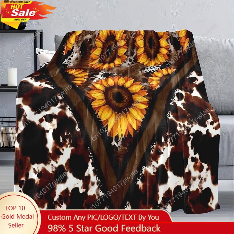 [Cozy Throw Blanket] Soft & Cozy Vintage Cow Print Flannel Throw Blanket All-Season Stylish Animal Skin Patter Custom blankets 75X95CM