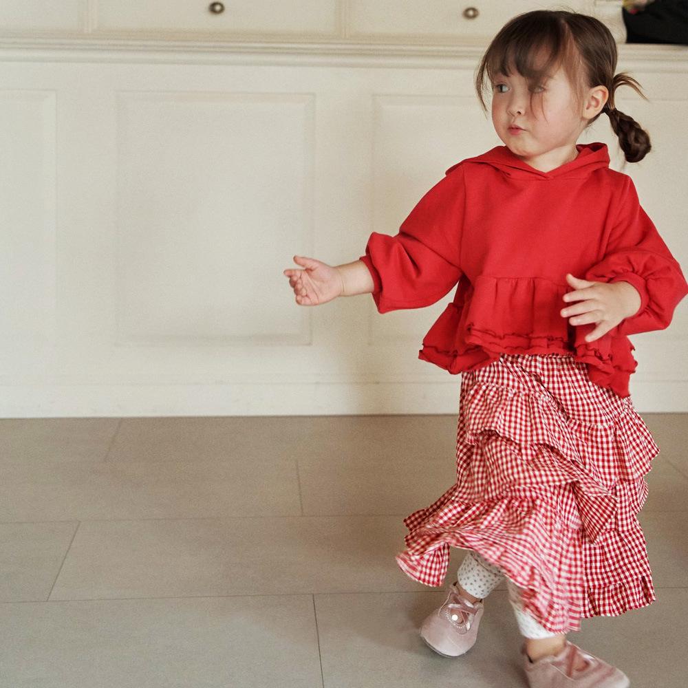ANKRT Herbst-Winter Eltern-Kind Japanisch-Koreanischer Stil Mädchen Weihnachten Spitze Rot Kariert Kleid