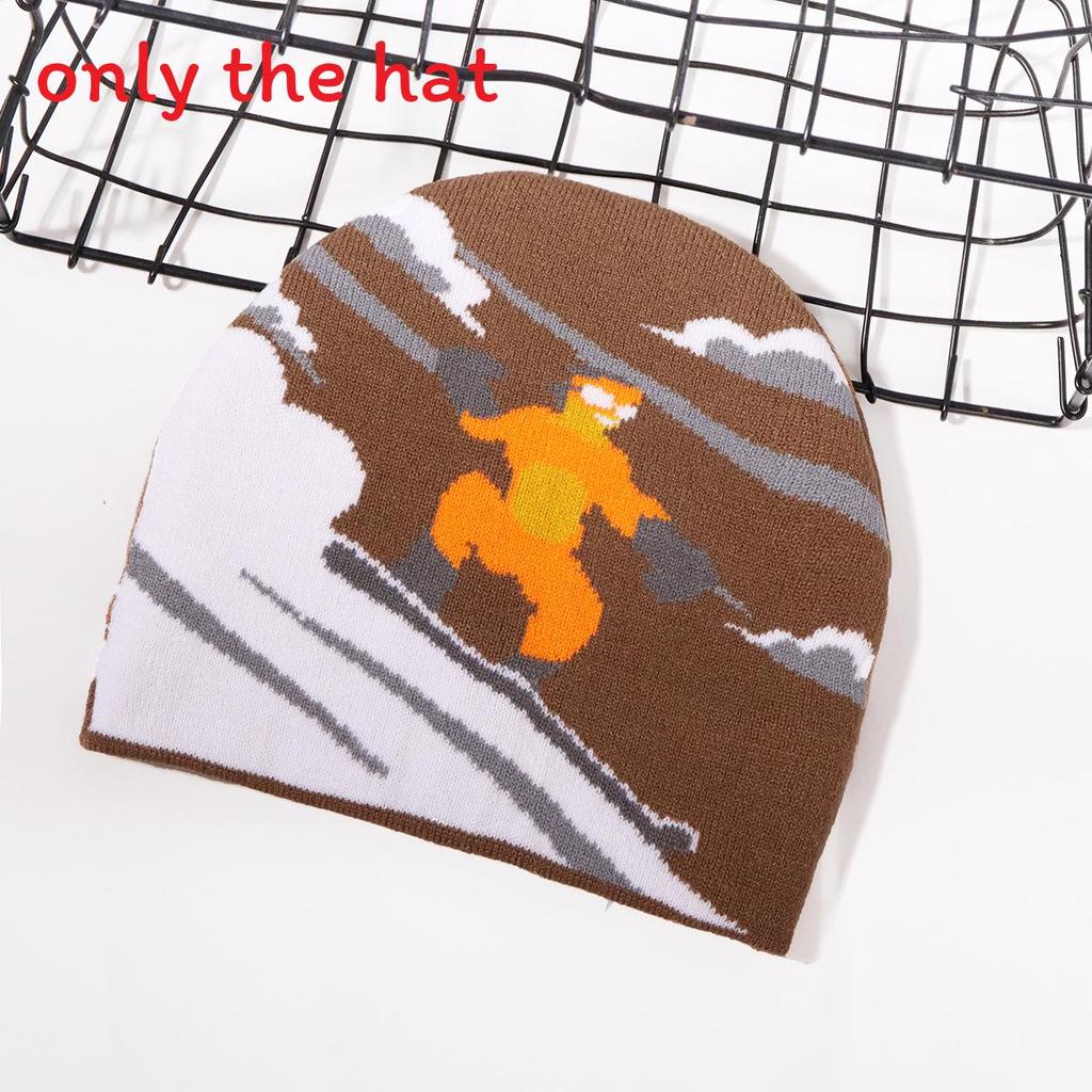 Hat Knitted Leisure With Ski Pattern Jacquard Design For Outdoor In Cold Season