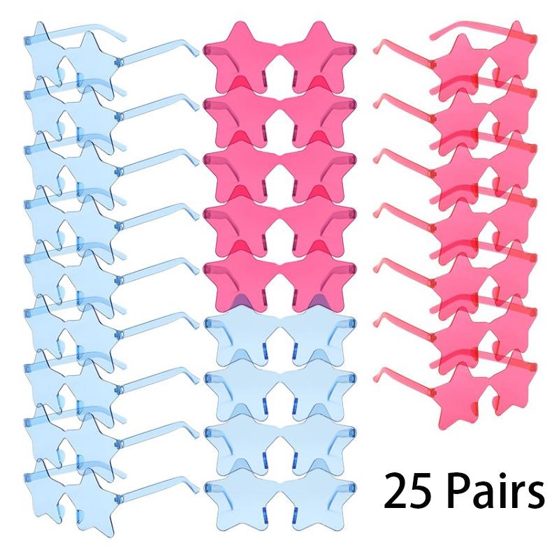 25 Pairs Rimless Star Shaped Sunglasses Men Fashion Cute Candy Color Beach Vacation Decor Shades Women Trendy Rave Sun Glasses