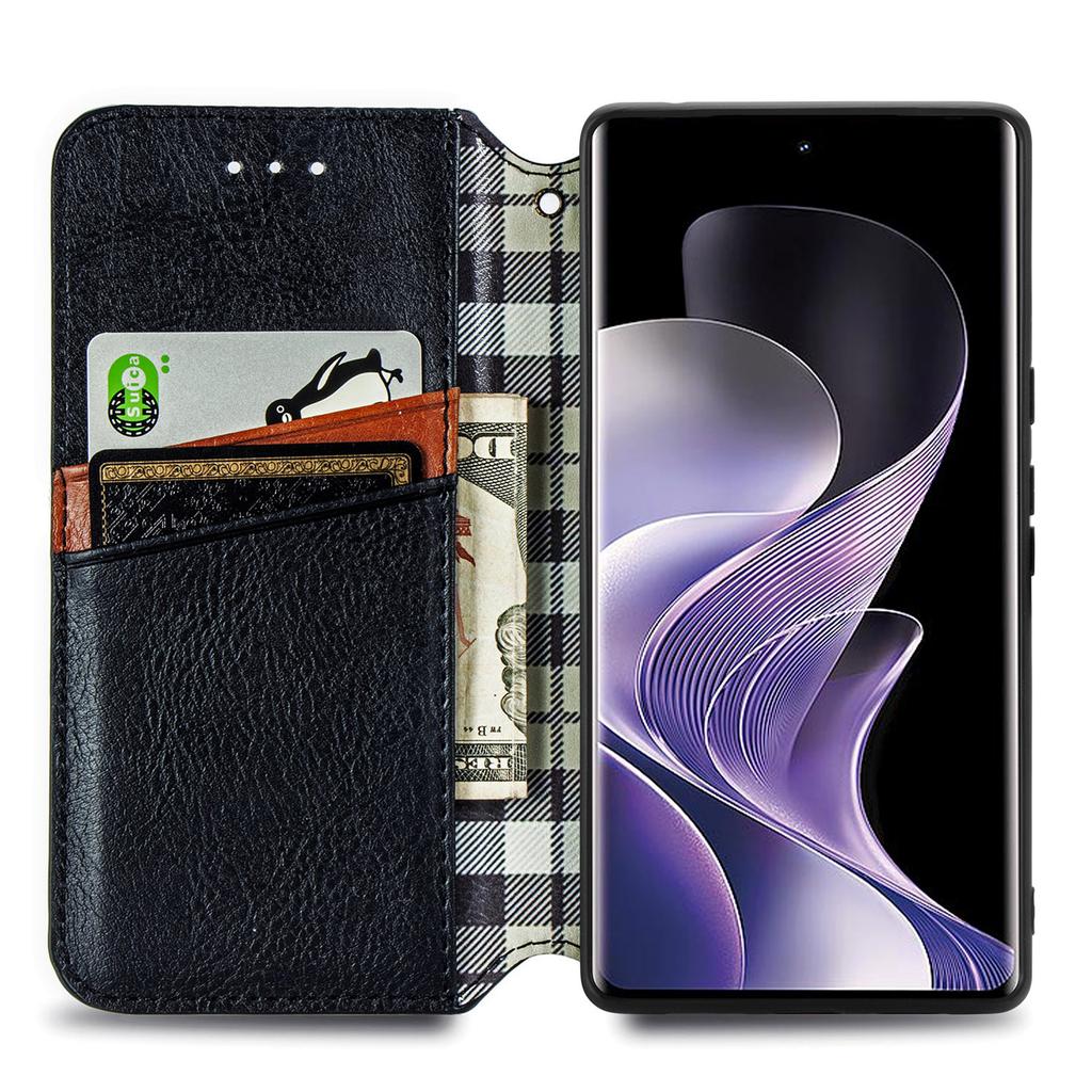 Per Xiaomi Redmi Note 14 Pro 5G Custodia Portafoglio in Pelle PU con Stampa Rombo per Telefono