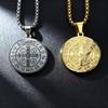 HNSP Stainless Steel San Benito Medal Pendant Chain Necklace Saint Benedict of Nursia Religious  Accessories