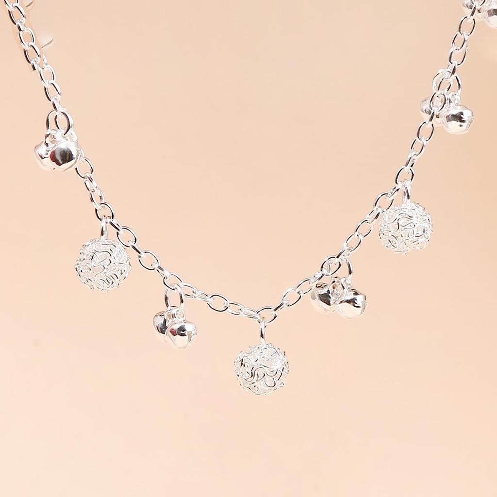 Ethnic Style Silver Imitation Bracelet & Anklet Set - Hollow Ball & Bell Design for Ladies