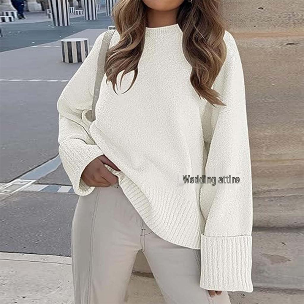 Women's 2026 Long Sleeve Solid Color Round Neck Loose Sweater