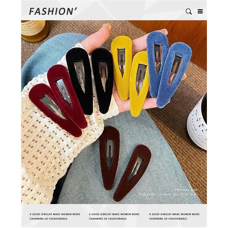 Korean Flocking Water Drop Hair Clips Simple Solid Color Bangs Side Hair Pin Cute Mini BB Clip Women Autumn Winter Hair Accessories