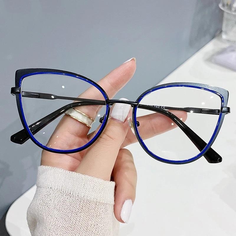 New Trend Cat Eye Glasses Frame Women Luxury Designer Fashion Anti Blue Light Blocking Retro Eyeglasses for Ladies Optical Frame