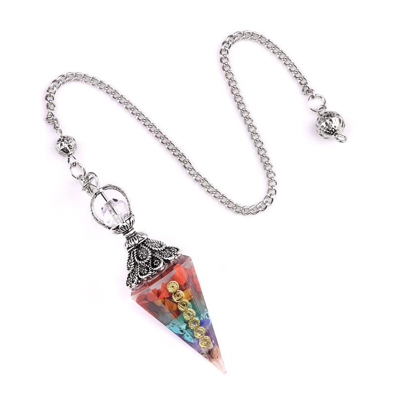 1pc 7color Hexagon Point Pendant Pendulum for Dowsing Balancing Resin Crystal Stone Pendulums Necklace Jewelry Gifts