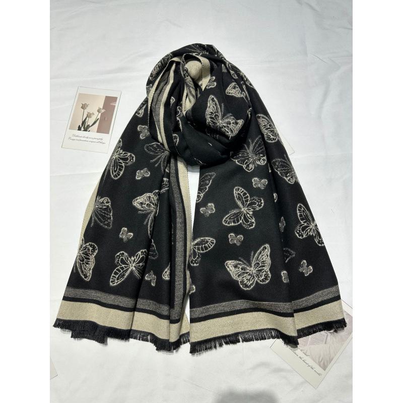 Butterfly Imitation Cashmere Winter New Classic Tassel Shawl Fairy Style Versatile Forest Style Thickened Cold Proof Scarf Dual Purpose
