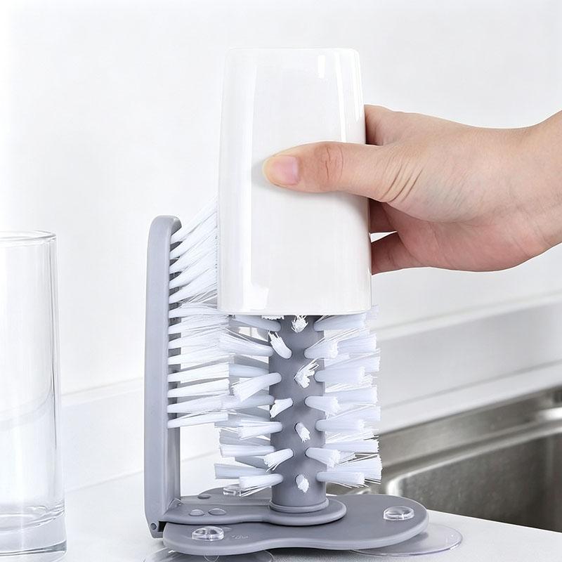 Suction Mount Rotating Bottle Brush Multifunctional Cup Cleaner For Glass Water Bottles Mugs Kitchen Sink Cleaning Tool