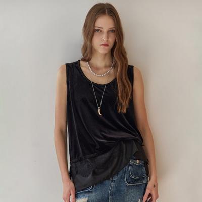 Velvet Sleeveless Top With Beads Neckline Ze11qt004na