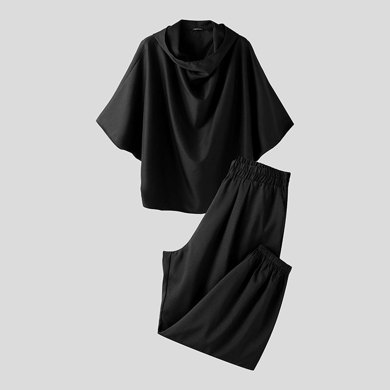 

INCERUN 2 шт. Мужские футболки с длинным рукавом и воротником-стойкой и длинные брюки Повседневные свободные комплекты 4XL чёрный