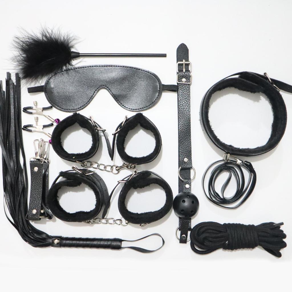 10-Piece Leather Bondage Set: Handcuffs, Collar & More for Couples
