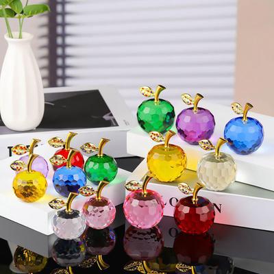 Glass Apples Figurine Faux Crystal Fruit Ornament Collectible Translucent Apples Decoration for Home Office Car Dashboard