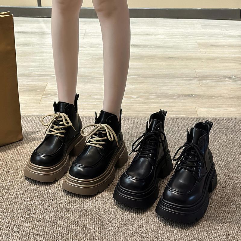 Martin Boots Women's Autumn and Winter New British Style Short Tube Thick Sole Heightening Strap Fashion Short Boots Women