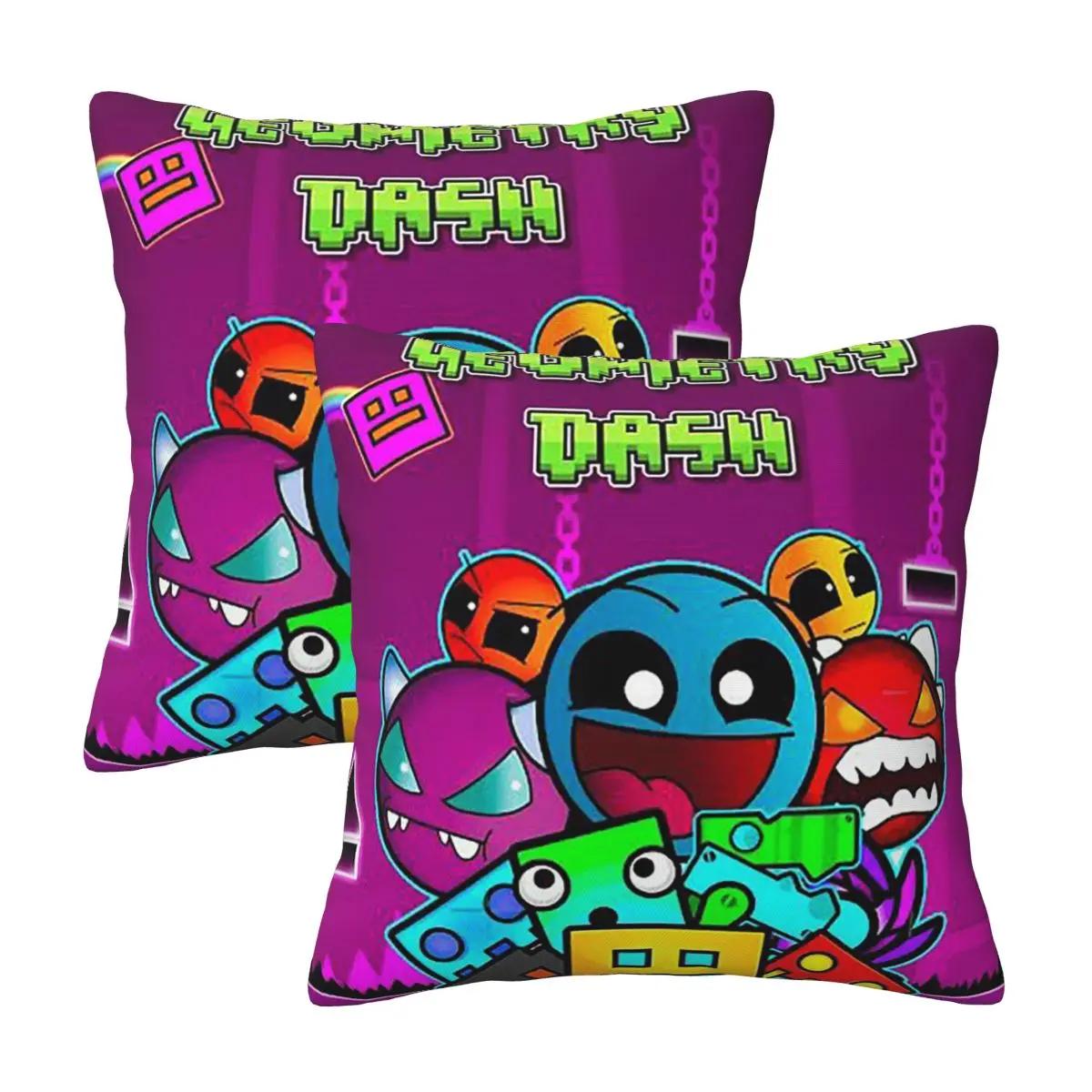 Videohra Geometry Dash 2 ks Čtvercový povlak na polštář Potah na polštář Dekorace polštáře Pohodlný přehozový polštář Pro Domov Obývací pokoj Peach skin 30*30(CM)-2Pcs black