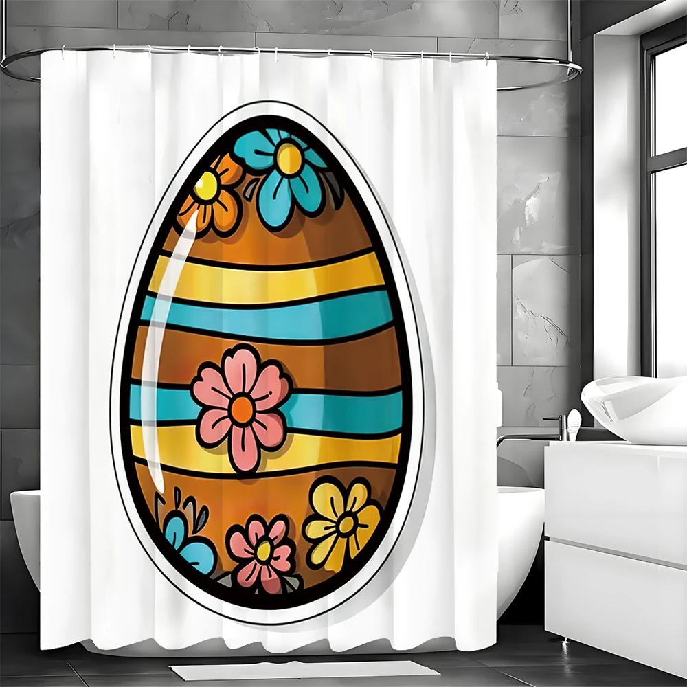 Easter Egg Shower Curtain, Bathroom Decorative Shower Curtain, Waterproof Shower Curtain with Hooks